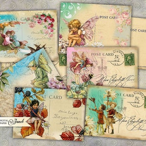 Cartolina fata - Foglio collage digital - set di 8 - Download stampabile