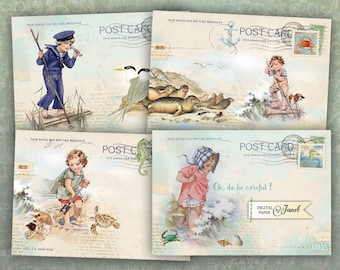 Art Mail, Sea Coast, Printable Postcard, Junk Journal, Scrapbooking embellishments, Journal cards, Greeting Card, paper Craft, Ephemera
