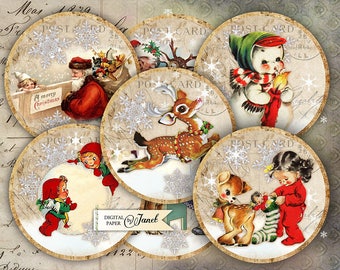 Ho, Ho, Ho 01, Circles 2.5 inch, Stickers, Junk Journal, Ephemera, DIY Craft, Christmas Project, Cupcake Toppers, DIY Christmas Decorations