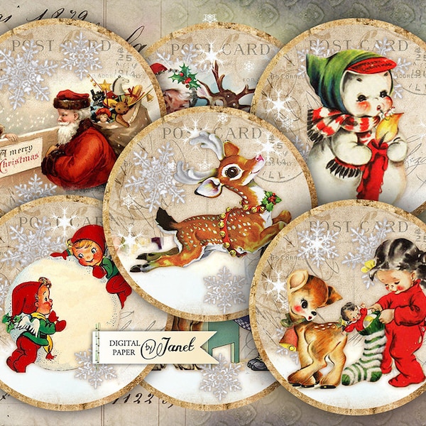Ho, Ho, Ho 01, Circles 2.5 inch, Stickers, Junk Journal, Ephemera, DIY Craft, Christmas Project, Cupcake Toppers, DIY Christmas Decorations