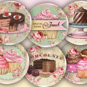 Little Patisserie 2.5 inch circles set of 12 digital collage sheet pocket mirrors, tags, scrapbooking, cupcake toppers image 1