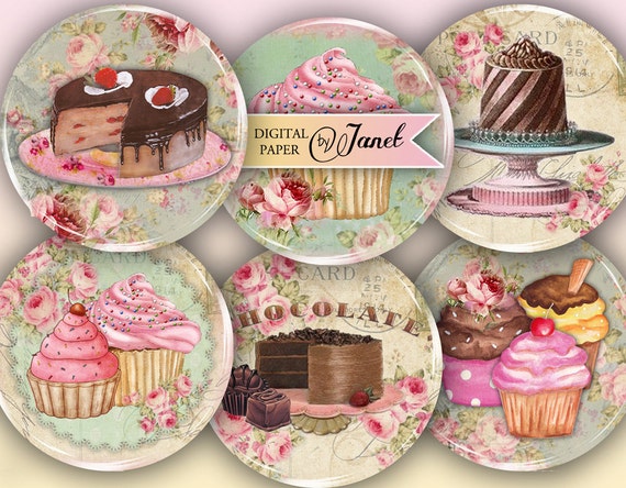 Little Patisserie 2.5 Inch Circles Set of 12 Digital Collage Sheet Pocket  Mirrors, Tags, Scrapbooking, Cupcake Toppers 
