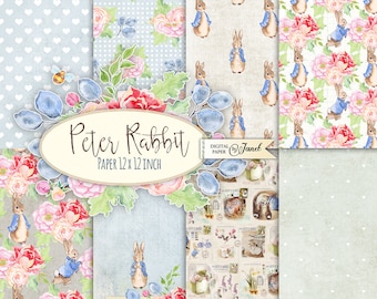 Peter Rabbit, Printable Scrapbooking Paper, 12x12 inch, Background, Journal Pages, Ephemera, DIY Craft, Scrapbook Album, Cards