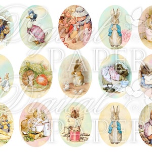 Beatrix Potter illustrazione immagine ovale 30 x 40 mm o 18 x 25 mm foglio collage digitale Printable Download image 2