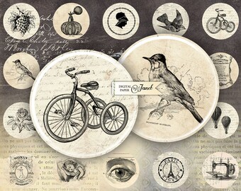 ephemera - circles image - digital collage sheet - 1 x 1 inch - Printable Download