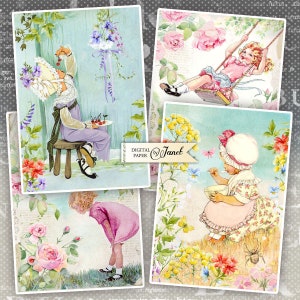 Little Story Cards - storie di illustrazioni - foglio di collage digitale - set di 4 carte - Download stampabile