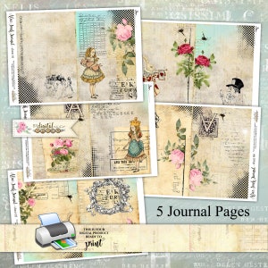 Alice in Wonderland, Journal Pages, Junk Journal, Envelopes and Cards for cutting out, Ephemera, Printable Journal, Printable Download image 3