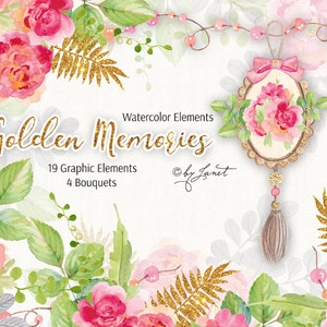Golden Memories Collection - Floral Watercolor Elements - PNG file
