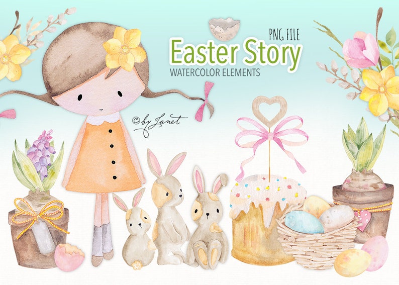 Easter Story  art clipart  Illustration  Watercolor image 0