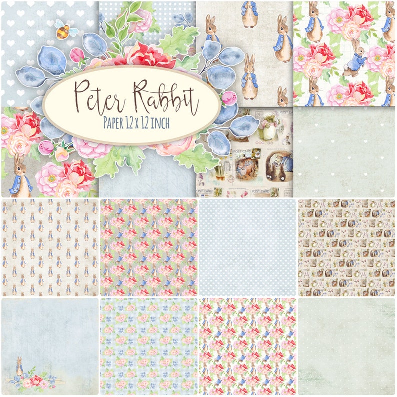 Peter Rabbit Scrapbook Paper, Vintage Garden Journal Pages (digital ...