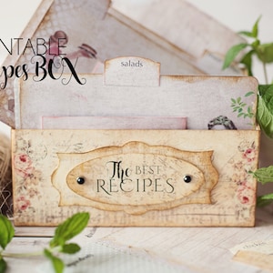 Rezeptkarten, druckbare BOX, Ephemera, DIY Handwerk, Küchenrezepte, Papiervorlage, printable Download, Junk Journal