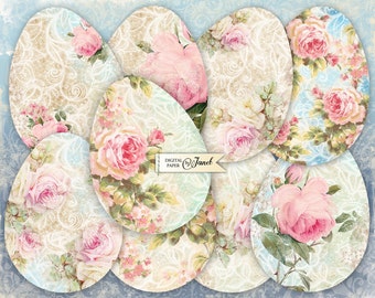 Romantic Lace Eggs - Easter Eggs - foglio collage digitale - set di 9 uova