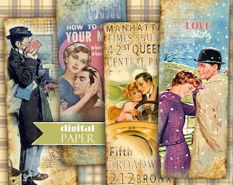 Love STORY, Vintage Illustration, Bookmarks, Printable Bookmarks, ART file, ephemera, Diy Craft, Cricut, Scrapbooking, Digital Bookmarks