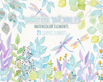 Water World Collection - Watercolor Elements - PNG file