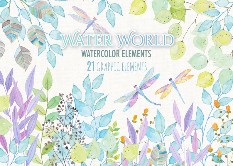 Water World Collection Watercolor Elements PNG file image 1