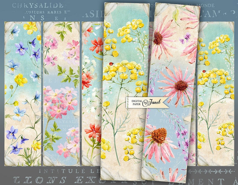 digital collage set of 6 bookmarks Botanical Bookmarks printable JPG file