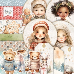 December, Kerstmis Seanson, Scrapbooking Kit, Junk Journal, Ephemera, Afdrukbare kerstafbeelding, Kerstpapier, stickers, Papierambacht