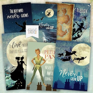 Vintage Peter Pan ATC Cards - Neverland Storybook Ephemera - Printable Artist Trading Cards - Second Star to the Right Art - A4 Digital JPG