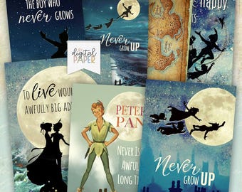 Vintage Peter Pan ATC Karten - Neverland Storybook Ephemera - Druckbare Künstlerkarten - zweiter Stern von rechts - A4 Digital JPG
