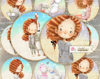 My Portrait - 2.5 inch circles - set of 12 - digital collage sheet - pocket mirrors, tags, scrapbooking, cupcake toppers