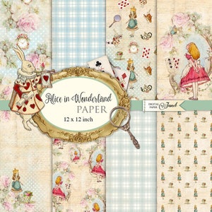 Alice im Wunderland, druckbares Scrapbooking Papier, 12x12 Zoll, Hintergrund, Journal Seiten, Ephemera, DIY Handwerk, Scrapbook Album, Karten