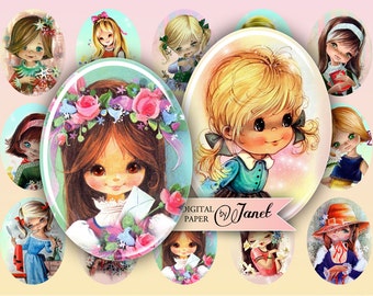 Little Girl - oval image - 30 x 40 mm or 18 x 25 mm - digital collage sheet - Printable Download