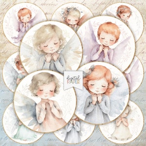 Kleine engel, PNG-bestand, 2,5 inch, cirkels stickers, scrapbooking aanbod, ephemera, DIY ambachtelijke project, toppers, Cricut bestand, kaartmaken