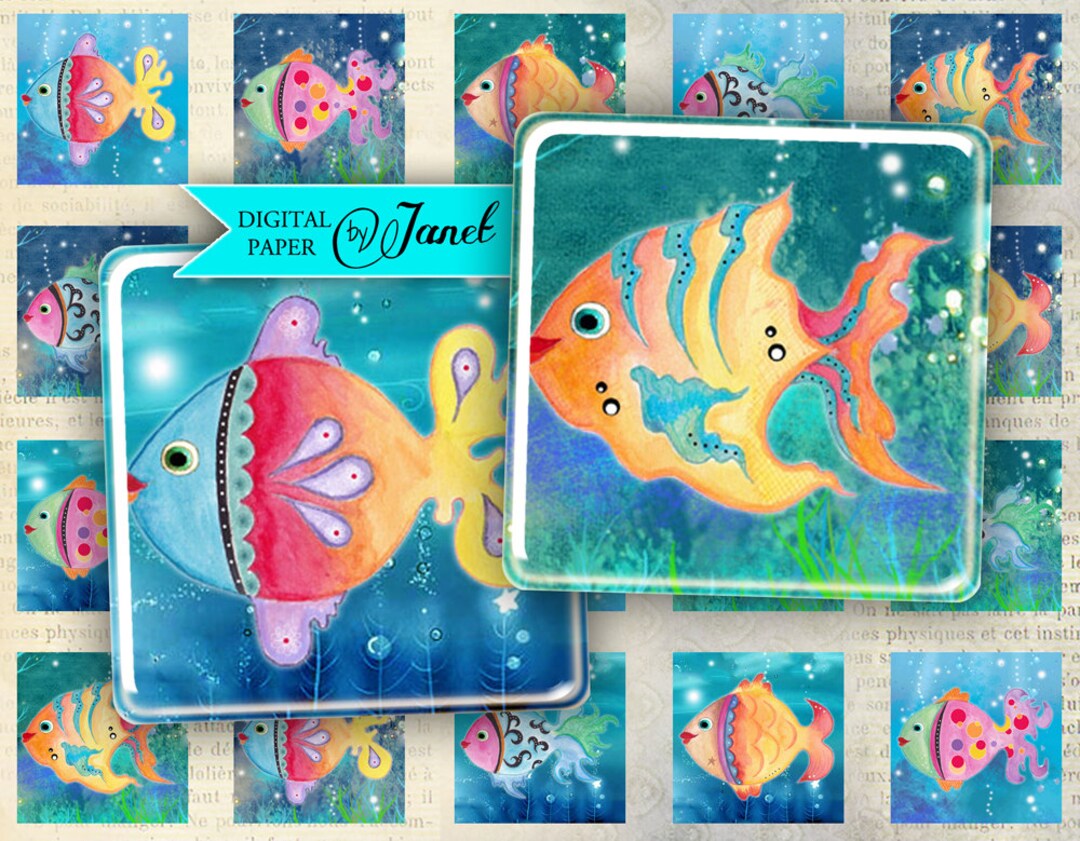 Square Fish Color FISH Color - Squares Image - Digital Collage Sheet - 1 X 1 Inch ...
