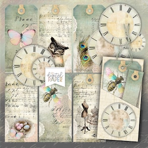 Oude tags - envelop en tags om uit te knippen - digitaal collageblad - afdrukbare download