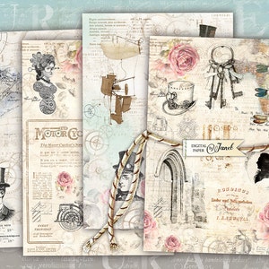 Cartões Steampunk - folha de colagem digital - conjunto de 4 cartões - Download para impressão