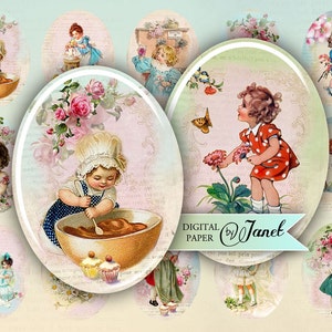 Vintage Kinder - immagine ovale - 30 x 40 mm oder 18 x 25 mm - digitaler download
