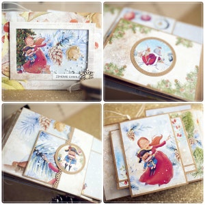 May include: A multi-page scrapbook with a winter theme. The pages are decorated with illustrations of a girl in a red dress, a nutcracker, and a snowy forest. The text on the cover reads "Zimowe Chwile", which is Polish for "Winter Moments".