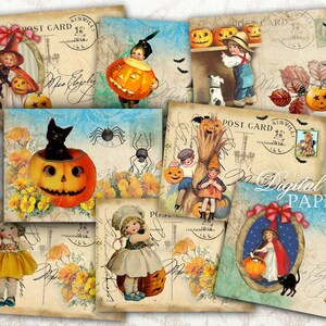 Cartão postal HALLOWEEN - folha de colagem digital - conjunto de 8 - download para impressão
