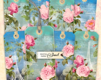 Roses Tag - digital collage sheet - set of 11 - Printable Download