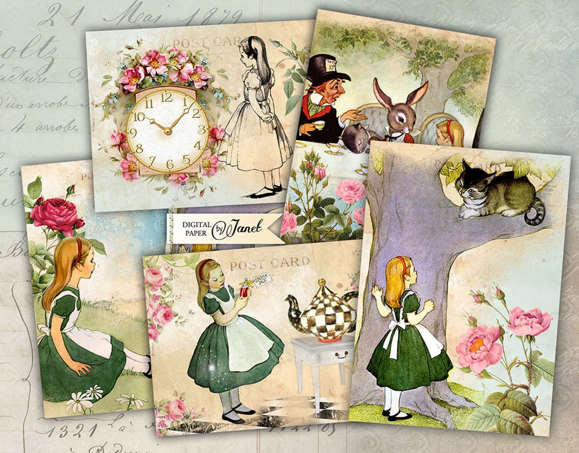 Alice in Wonderland Post Card Illustration Digital Etsy