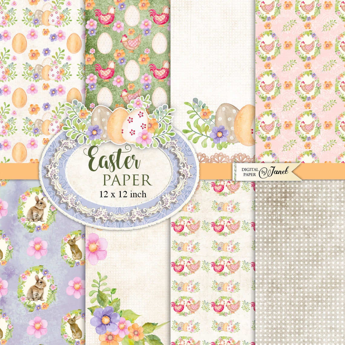 EASTER Paper Scrapbooking Printable Paper 12 X 12 Inch Etsy