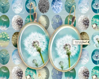 Light Dandelions - oval image - 18 x 25 mm - digital collage sheet - Printable Download