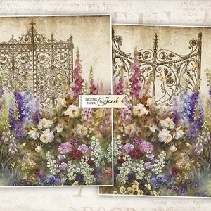 Magischer Garten, druckbare Postkarte, Junk Journal, Scrapbooking Verzierungen, Journalkarten, Grußkarte, Vintage Ephemera