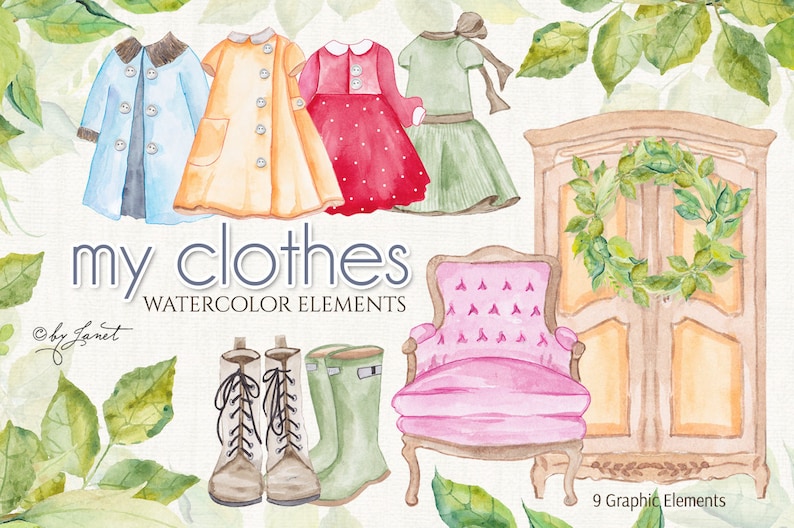 My Clothes Watercolor Elements PNG file image 1