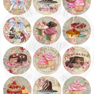 Little Patisserie 2.5 inch circles set of 12 digital collage sheet pocket mirrors, tags, scrapbooking, cupcake toppers image 2