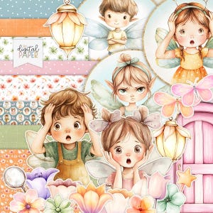 Kleine Feen, niedlich, Jahrmarkt, Scrapbooking Kits, Schmetterling, Papiermodelle, Planer, bedruckbares Papier, Mädchen Bild, Junk Journal