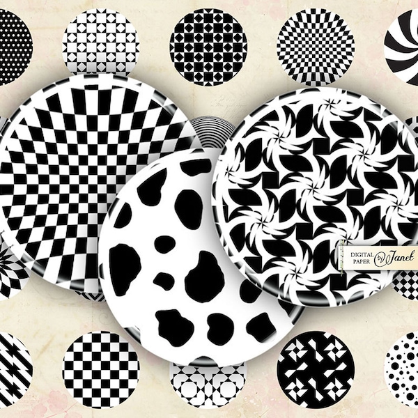 Monochrome - circles image - digital collage sheet - 1 x 1 inch - Printable Download