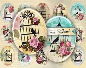 Sweet Song - oval image - 30 x 40 mm or 18 x 25 mm - digital collage sheet - Printable Download