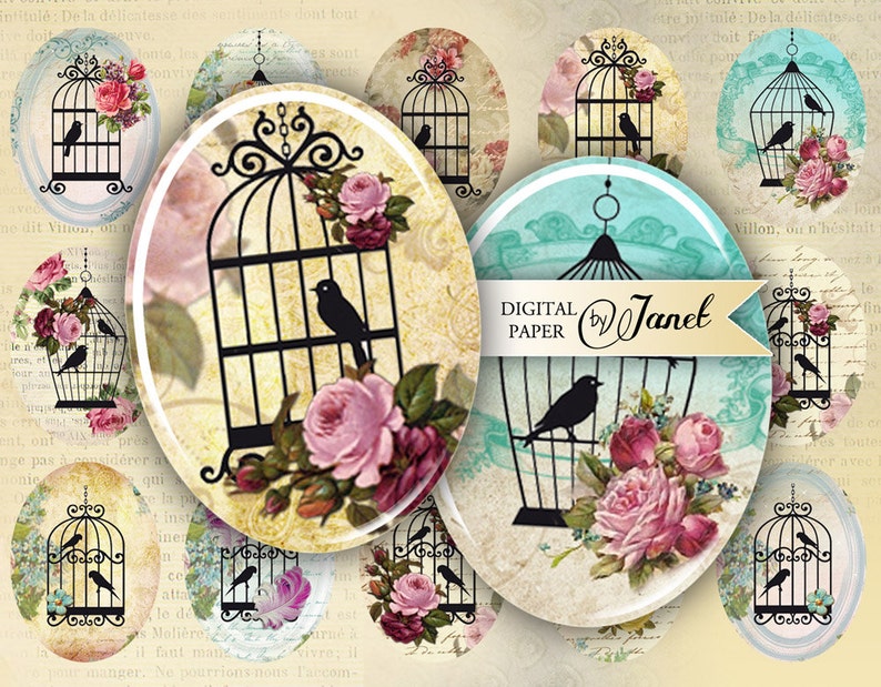 Sweet Song oval image 30 x 40 mm or 18 x 25 mm digital collage sheet Printable Download image 1