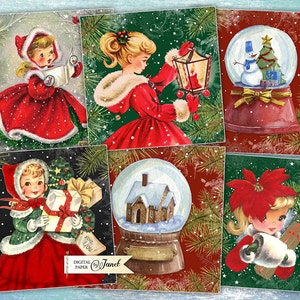 Holly Jolly - Cartoline di Natale - set di 6 - foglio di collage digitale - Download stampabile