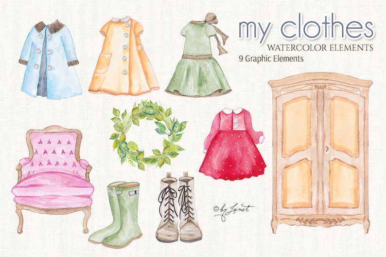 My Clothes Watercolor Elements PNG file image 2