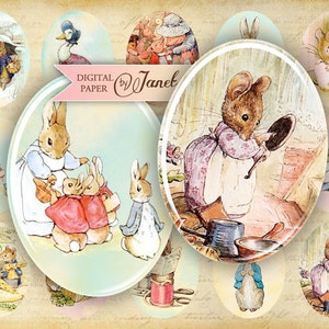 Beatrix Potter illustrazione immagine ovale 30 x 40 mm o 18 x 25 mm foglio collage digitale Printable Download image 1