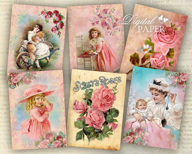Pink Tags digital collage sheet set of 8 Printable | Etsy