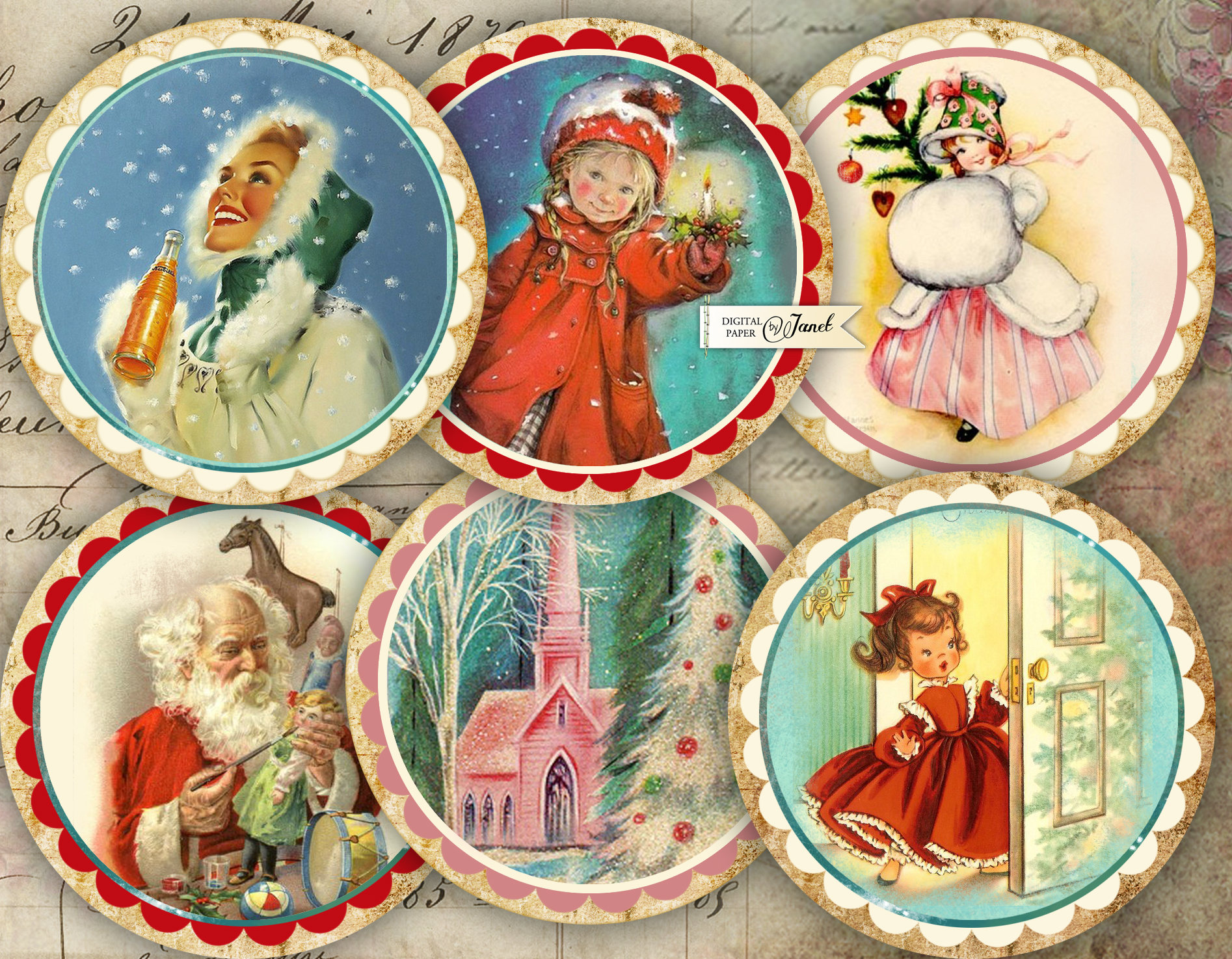 Christmas Time, 2.5 inch, Circles Stickers, Junk Journal, Ephemera, DIY Craft, Christmas Project, Cupcake Toppers, Christmas Decorations