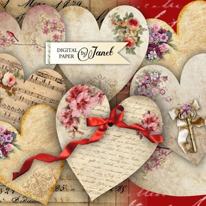 LOVE Hearts - foglio collage digitale - set di 2 fogli - Download stampabile - Biglietto di San Valentino